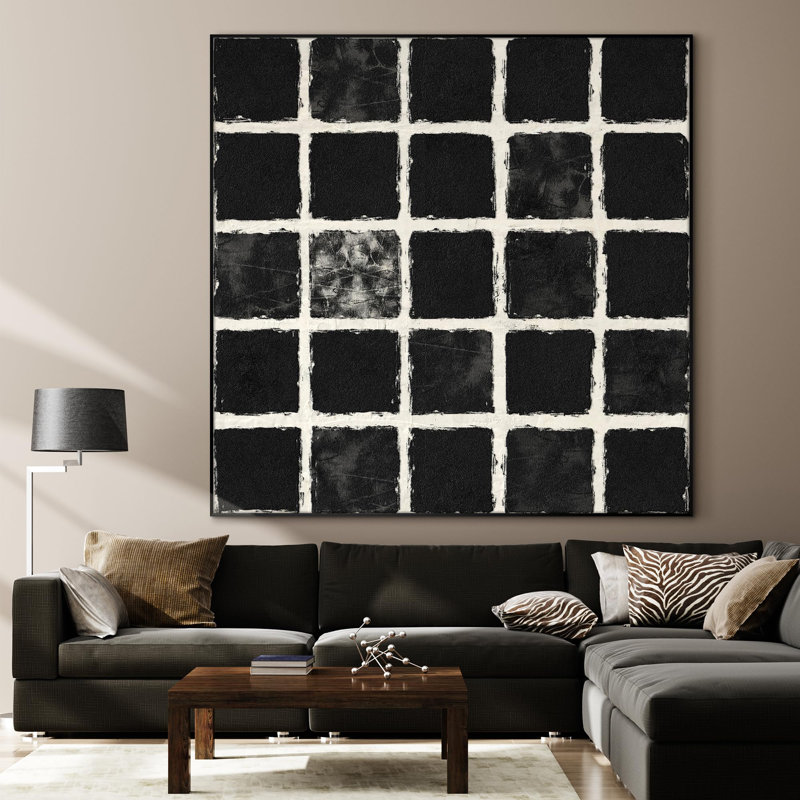Très grand damier noir et blanc à motif quadrillé de style grunge très grand, impression encadrée (assemblage requis)