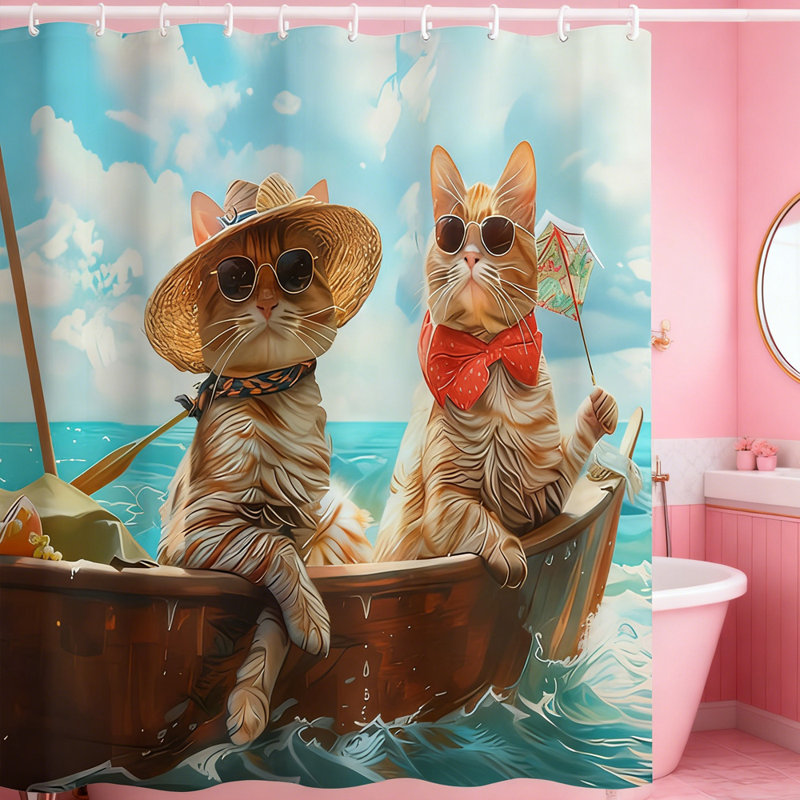 Rideau de douche 3D en polyester 3D avec motif de deux chats, 72 po x 72 po, rideau de douche de taille standard avec 12 crochets décoratifs