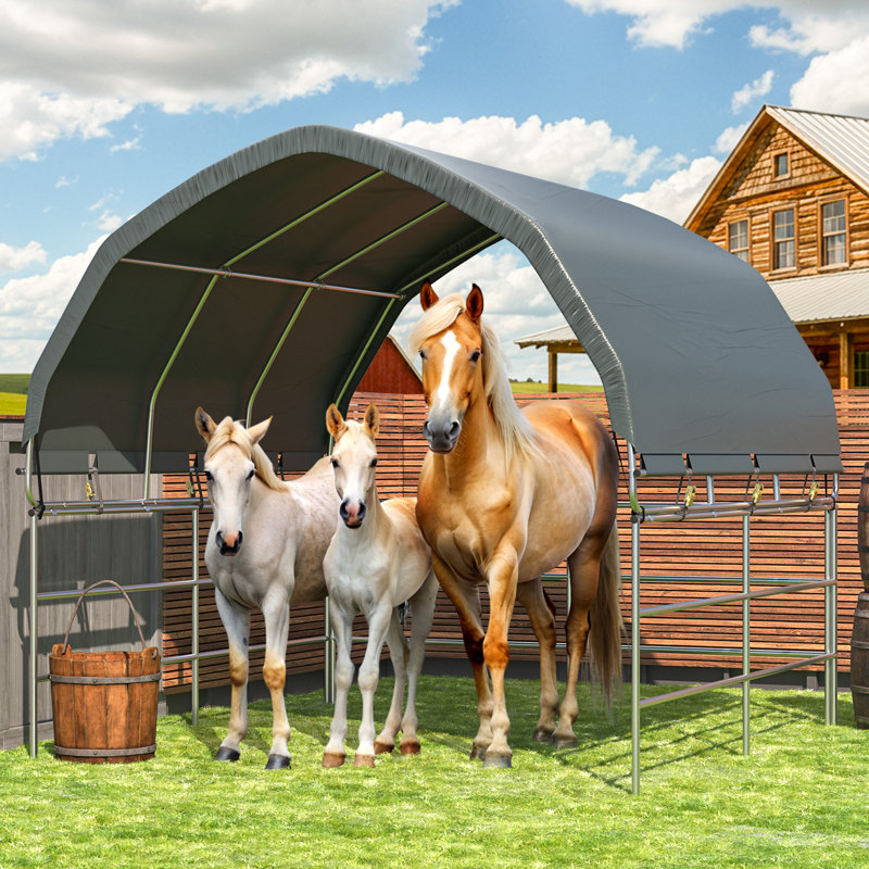 10'x10' Livestock Portable Shelter, Heavy Duty Round Style Canopy, Gray, Gray, 67.2" H x 120" W x 144" D