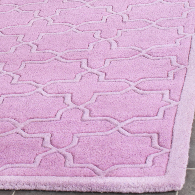 Tapis rose en laine touffeté et fabriqué à la main à motif géométrique Carolene, Rectangle de 2 pi x 3 pi