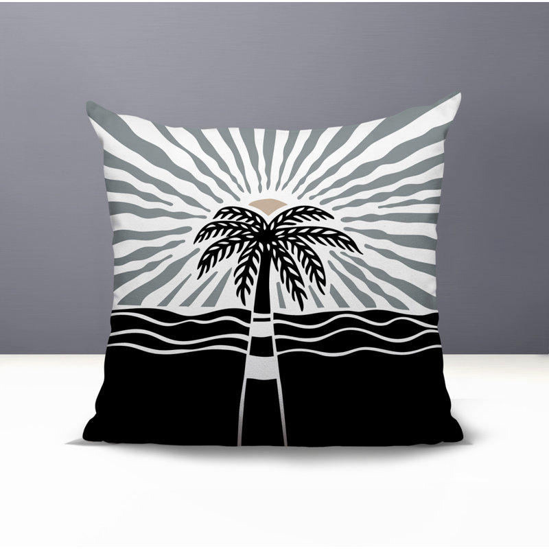 Oreiller carré réversible intérieur / extérieur Aky Palm, Gris, Carré 15 po
