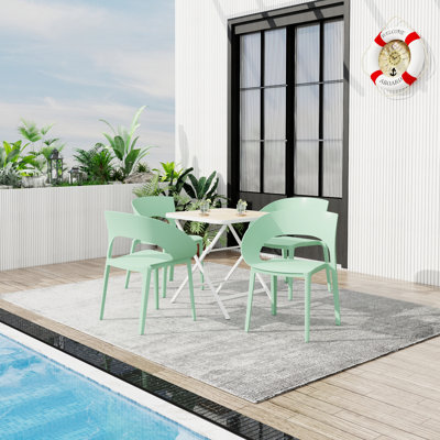 Modern Folding Dining Set - Haze Green Polypropylene Chair & Multi-functional Square Table - Weatherproof & Ergonomic Design For Indoor & Outdoor Use