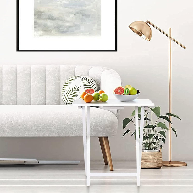Rectangle Folding Portable  Snack Serving Tray Table, 2 Piece Set, White
