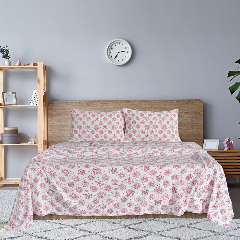 Ensemble de draps 100% flanelle de coton Colyt, Ensemble pour très grand lit + drap-housse + 2 ta, Flocons joyeux