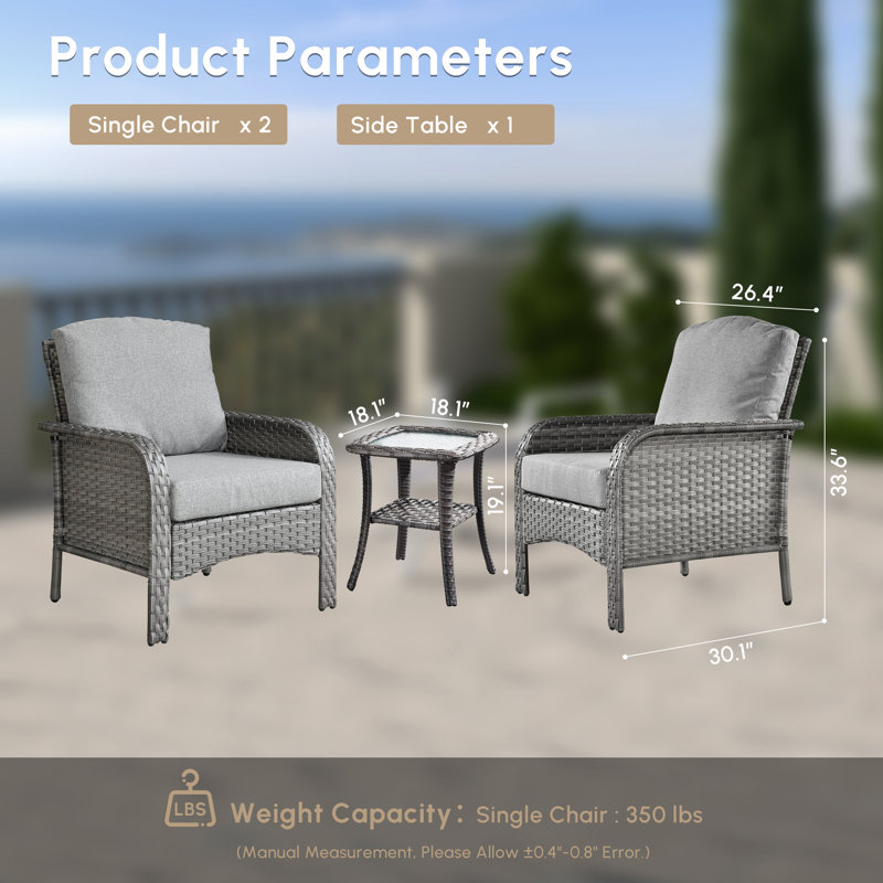 Ensemble de conversation pour 2 personnes avec coussins et table de bout, Gris foncé
