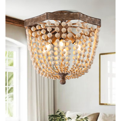 Plafonnier semi-encastré en perles de bois antique