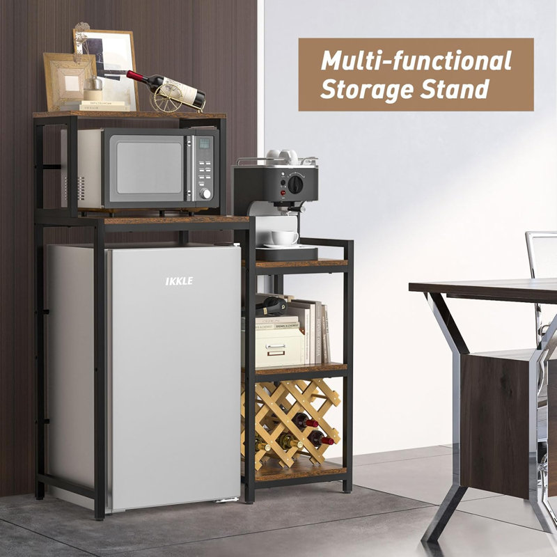 3-Tier Mini Fridge Cabinet With Microwave Stand, Wooden Utility Storage Shelf For Dorm Kitchen, Multifunctional Baker Rack With Ample Storage Space
