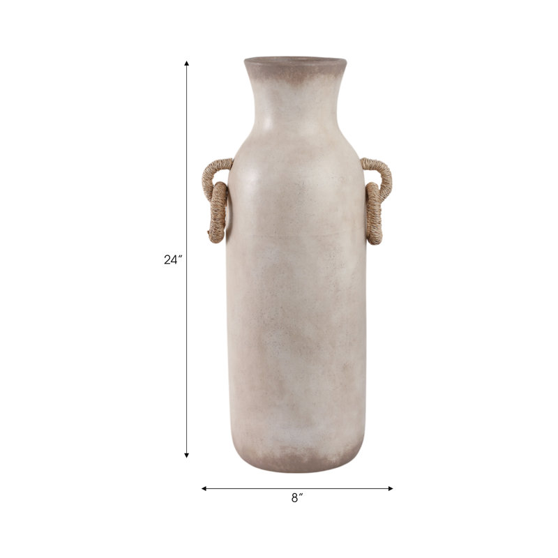 Handmade Pottery/Woven/Clay/Jute Floor Vase, Solid Color, White, 24"