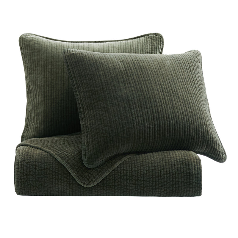 Ensemble de courtepointe rustique en velours de coton Stonewashed, Courtepointe pour lit double/grand et 2 taies déc