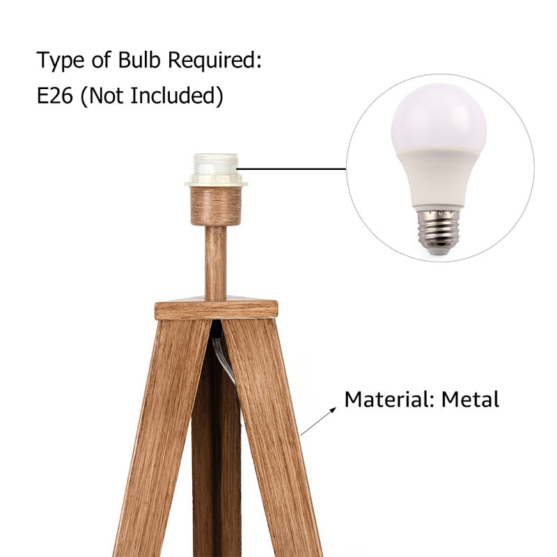 Nalan 61.4'' Tripod Floor Lamp, Walnut, Beige