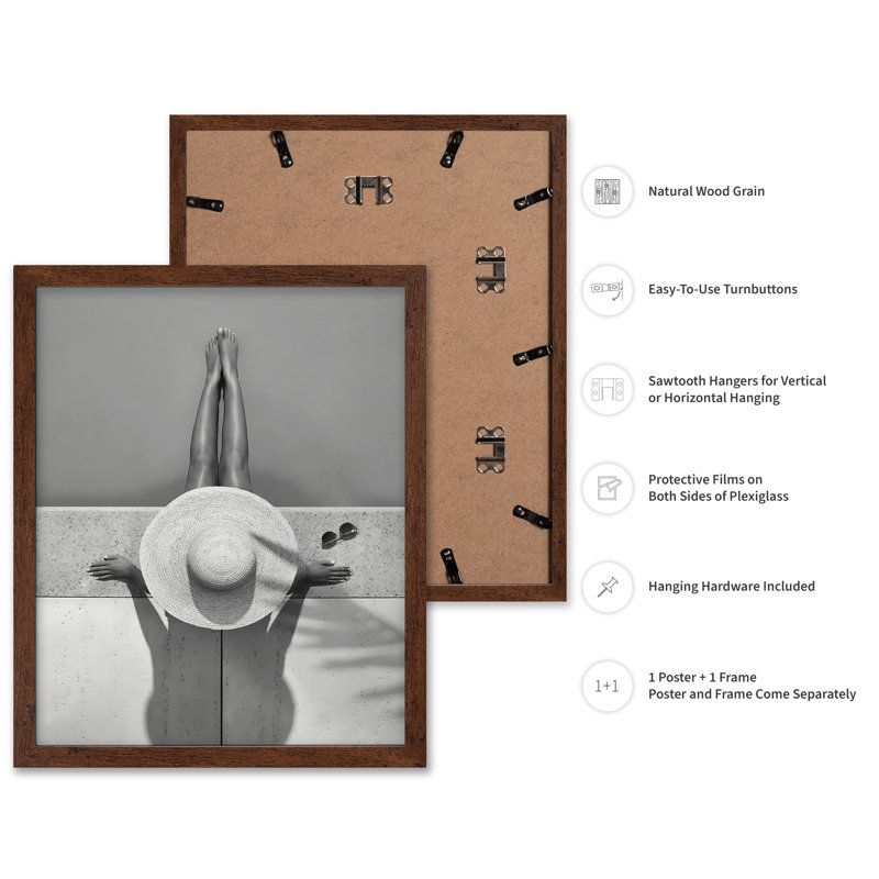 Woman in Swimming Pool, Poster, 16"H x 20"W, Brown Framed