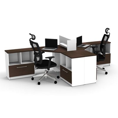 Benching Desks Teamwork Corner Desk Collaboration Furniture Model 46F6ADD8D50C46DB9E121E58CA6728BB 7Pc Group Contemporary White/Espresso Colour. Seating Not Included
