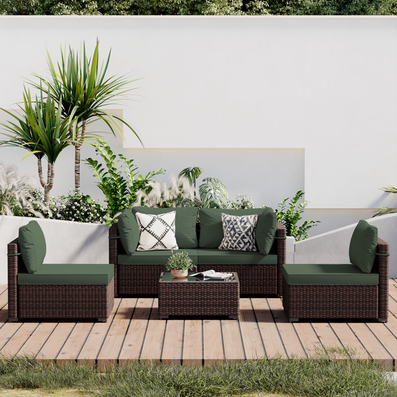 Corinne Premium All-Weather Wicker 4 - Person Modular Patio Conversation Set with Cushions, Green
