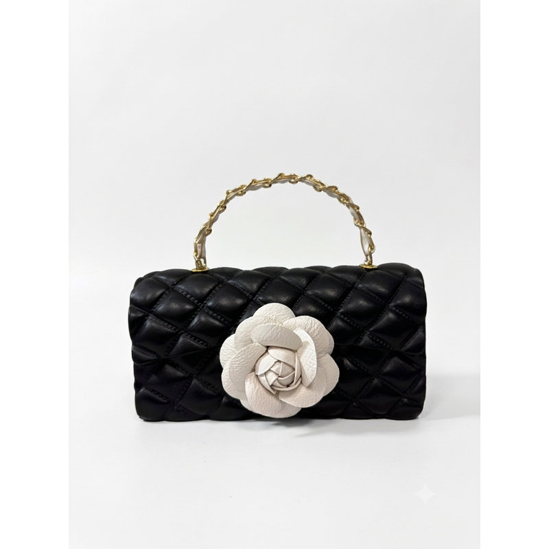 Bougie sculptée classique et noire Camelia, Black/White