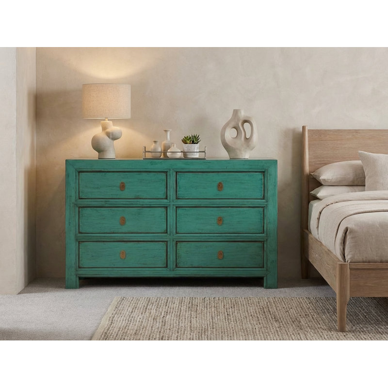 120 cm W Chest of 6 Drawers, Emerald Green
