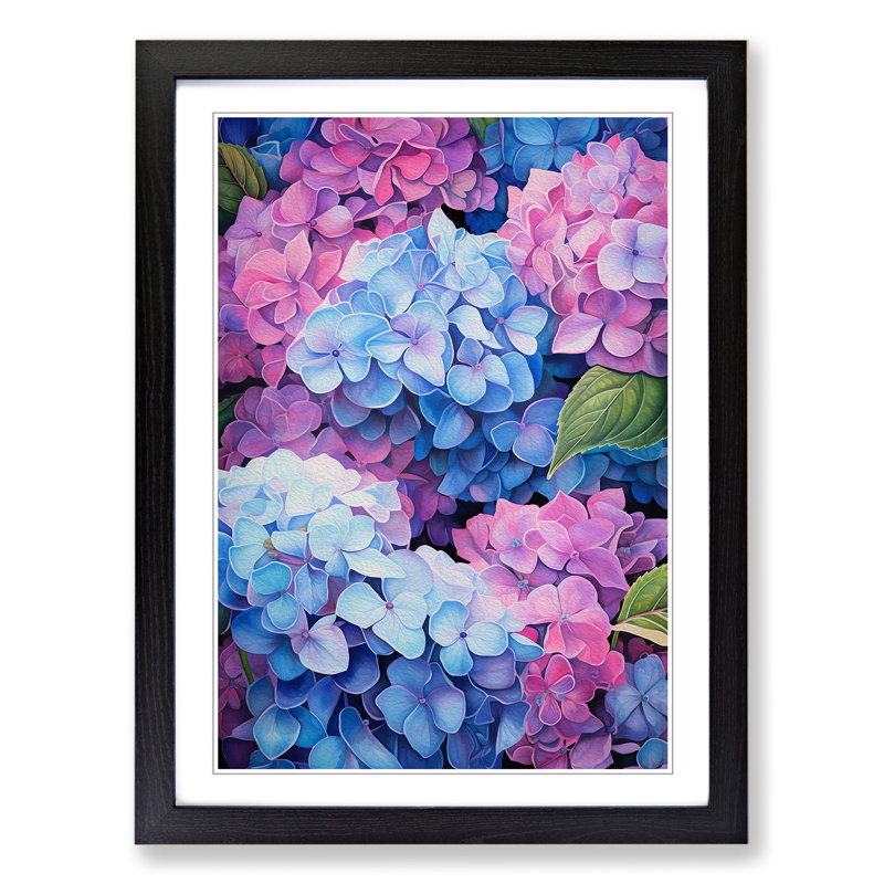 Hydrangea Tachisme No.2 - Framed Print, 64cm H x 46cm W x 2cm D, Black Framed