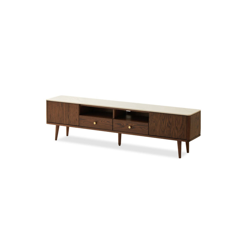 Meuble télé avec cadre en bois massif de style américain, Crème / noyer noir, 78.74"