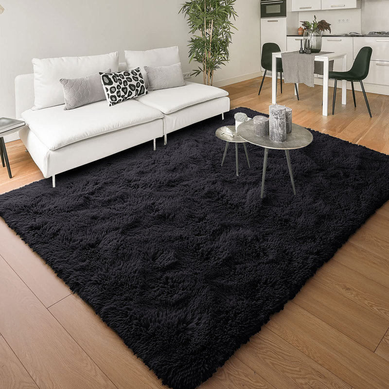 Neicha Deep pile Soft Fluffy Black Indoor/Outdoor Living Room Area Rug, Rectangle 5' x 7'