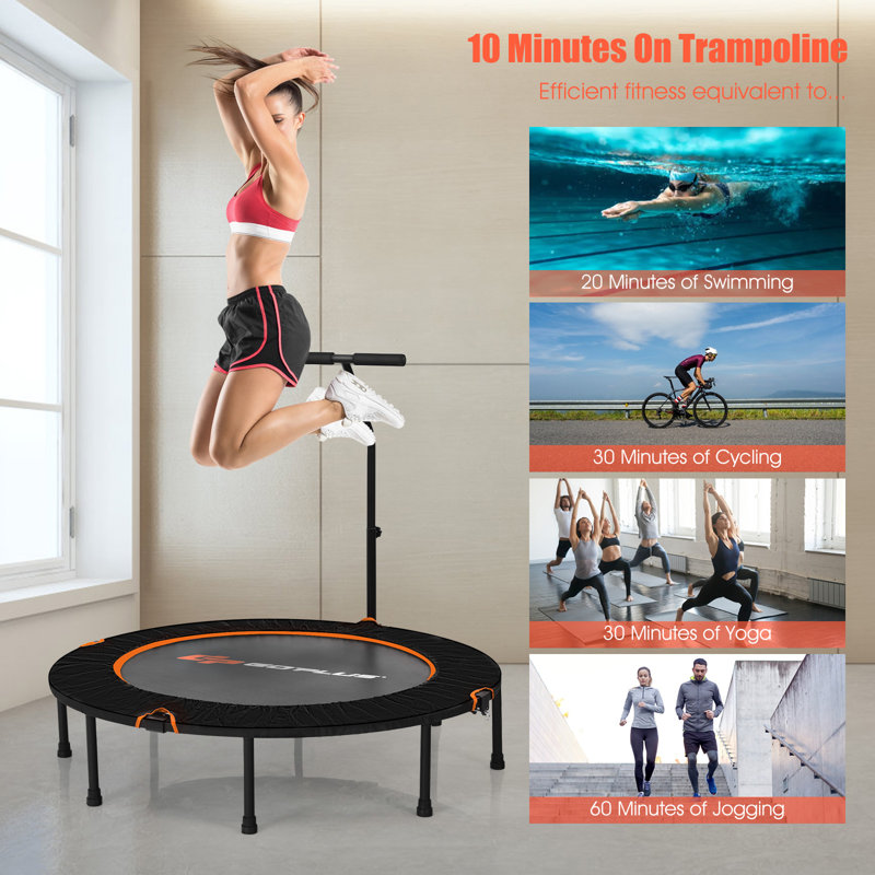 Costway 1.20cm Round Fitness Trampoline with Handlebar