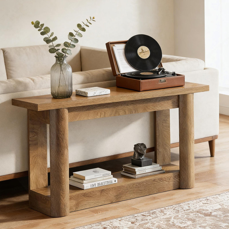 Table de vestibule à 2 niveaux, table de canapé d'entrée, console, Brown Oak