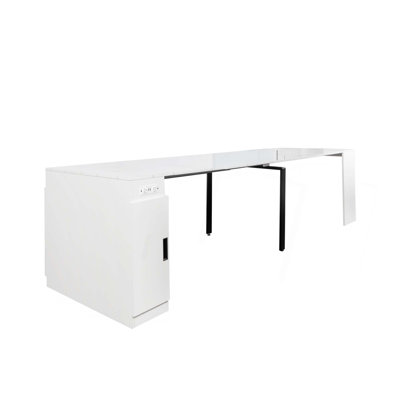 Contemporary Multifunctional Space Saving Extendable Dining Table With Outlet & Storage For Party, Weddings, Meetings, Celebrations