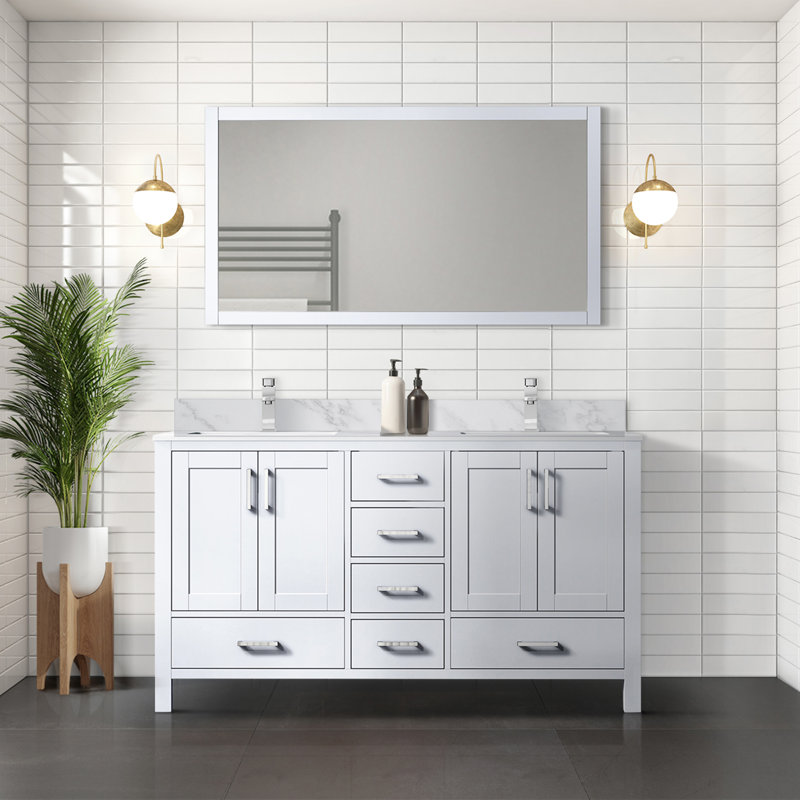 Jacques 60 in. W x 22 in. D Double Bath Vanity and Top, White Carrara Marble, White