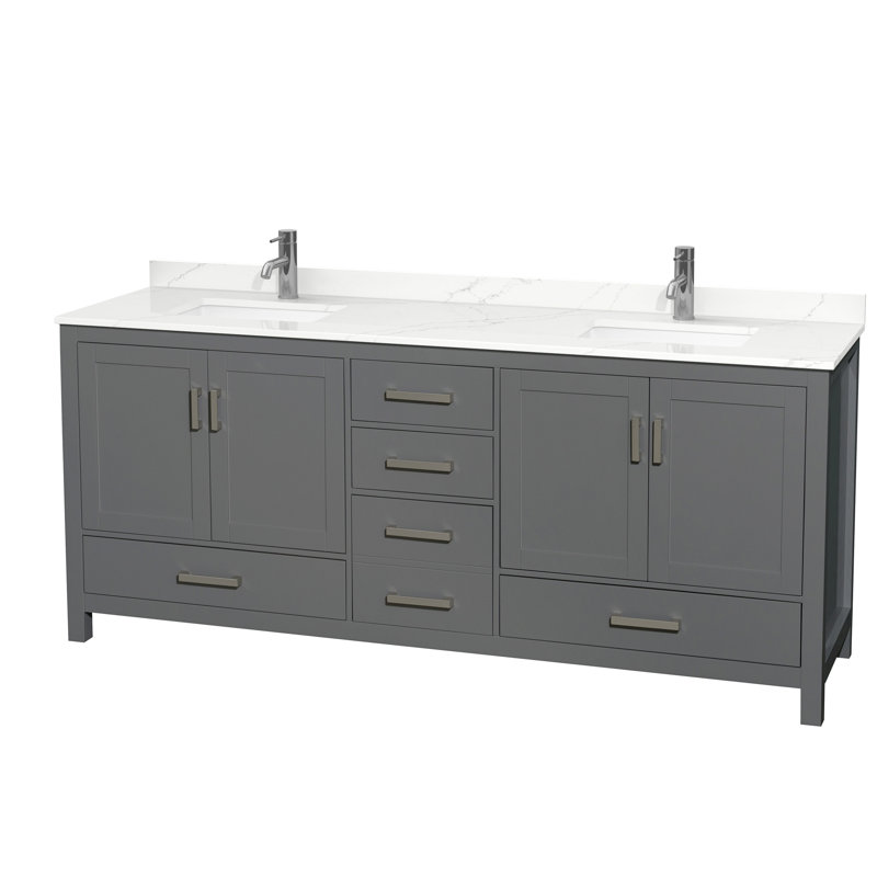 Sheffield 80" Freestanding Double Bathroom Vanity with Quartz Top, Dark Gray, Giotto Quartz