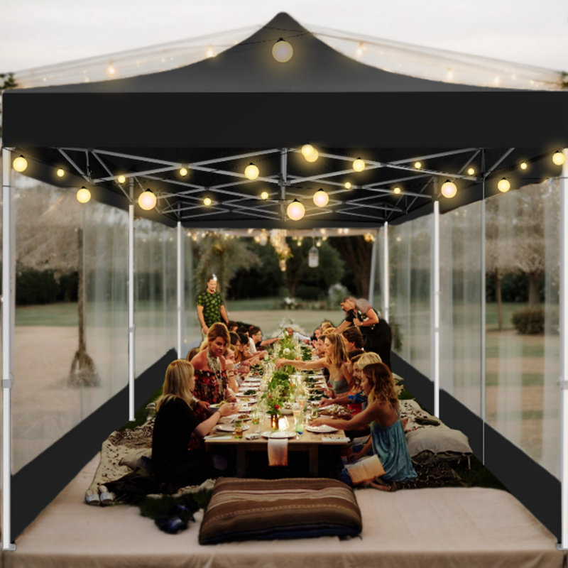 10'Wx20'D Heavy Duty Canopy Tent, Pop up Gazebo with Netting Screened, Black