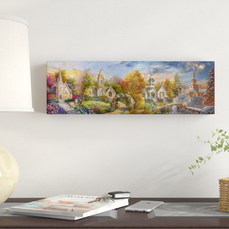 «A Church for all Seasons» par Nicky Boehme - reproduction d'art sur toile tendue, H 16 po x l 47 po x P 2 po