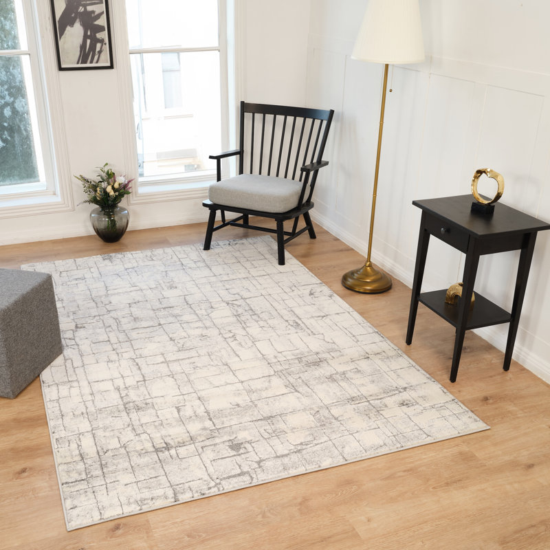 Tapis gris clair / os à motif abstrait de la collection Mucci, Rectangulaire 8 pi x 10 pi
