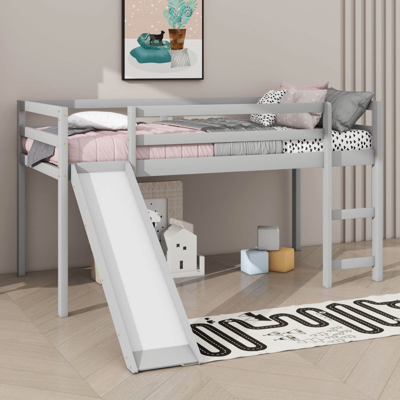 Lit mezzanine multifonctionnel avec glissade, Gris