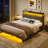 Bed with Headboard and Power Outlets, Upholstered bed with 4 Drawers and RGB LED Lights-1982295135-1982295132