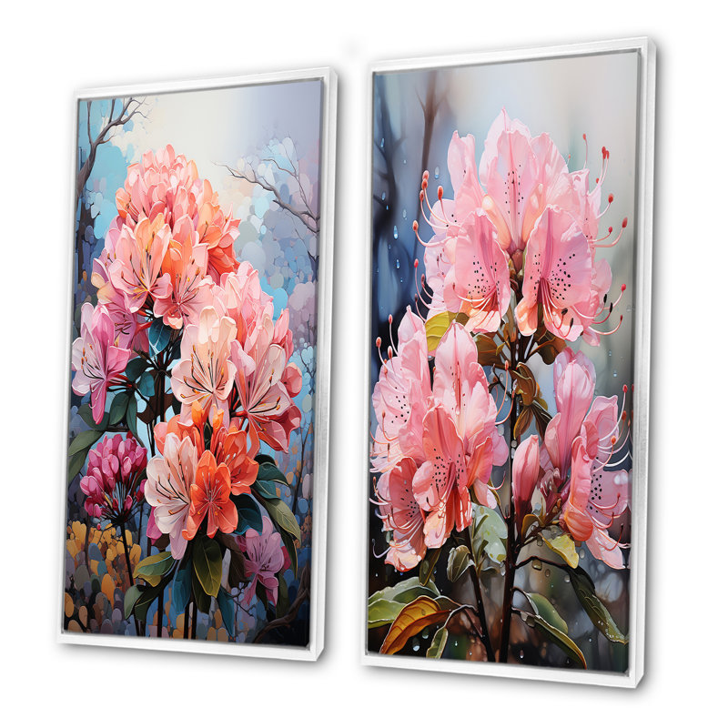 Mystical Rhododendron Symphony Whispers - ensemble de 2 impressions sur toile Rhododendron, Cadre blanc, H 40 po x l 41 po