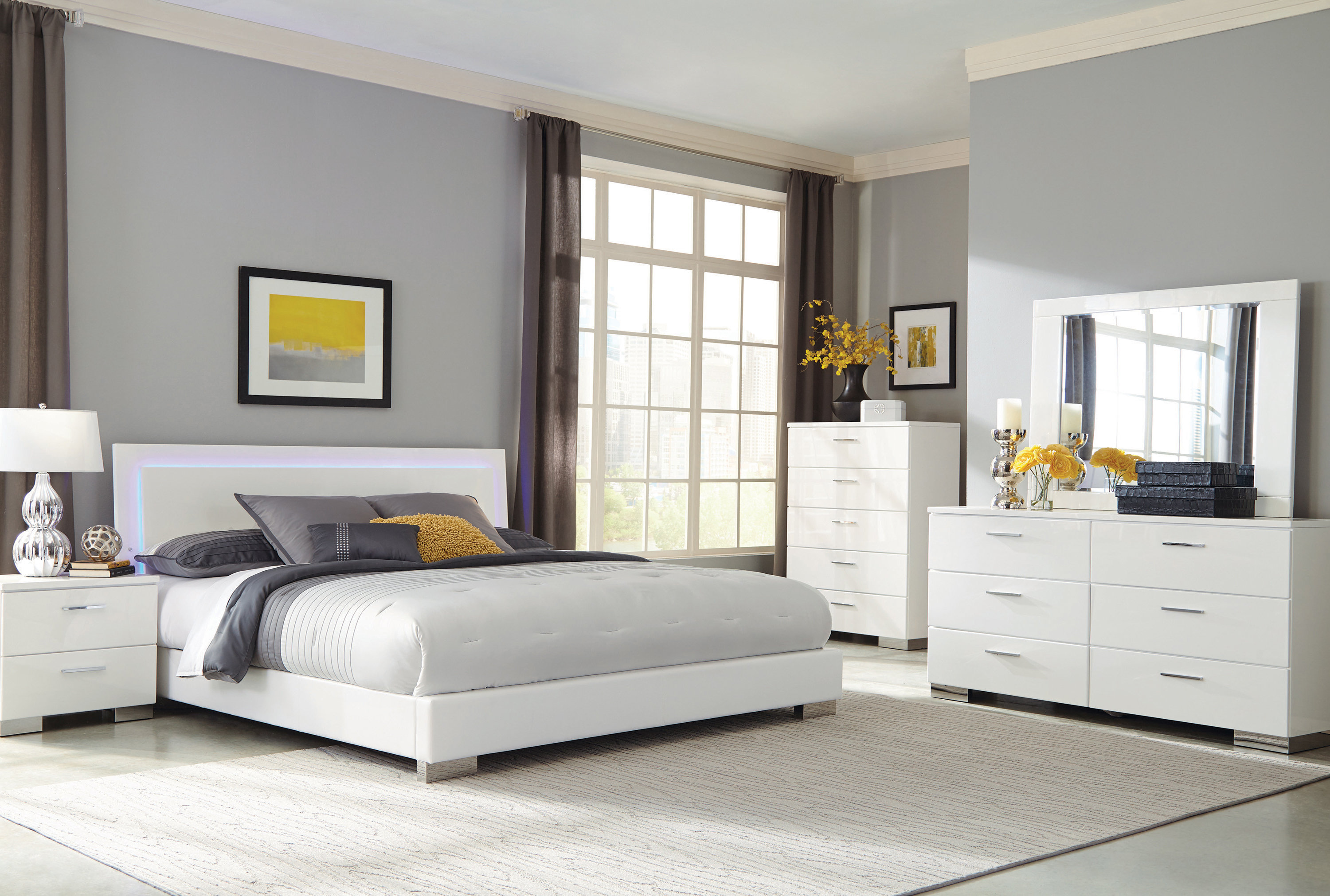 Brayden Studio® Vyara 5 Piece Bedroom Set in Glossy White | Wayfair