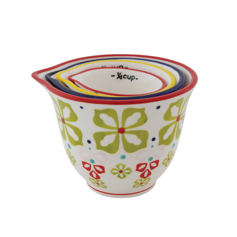 Tasses à mesurer florales en grès estampées à la main