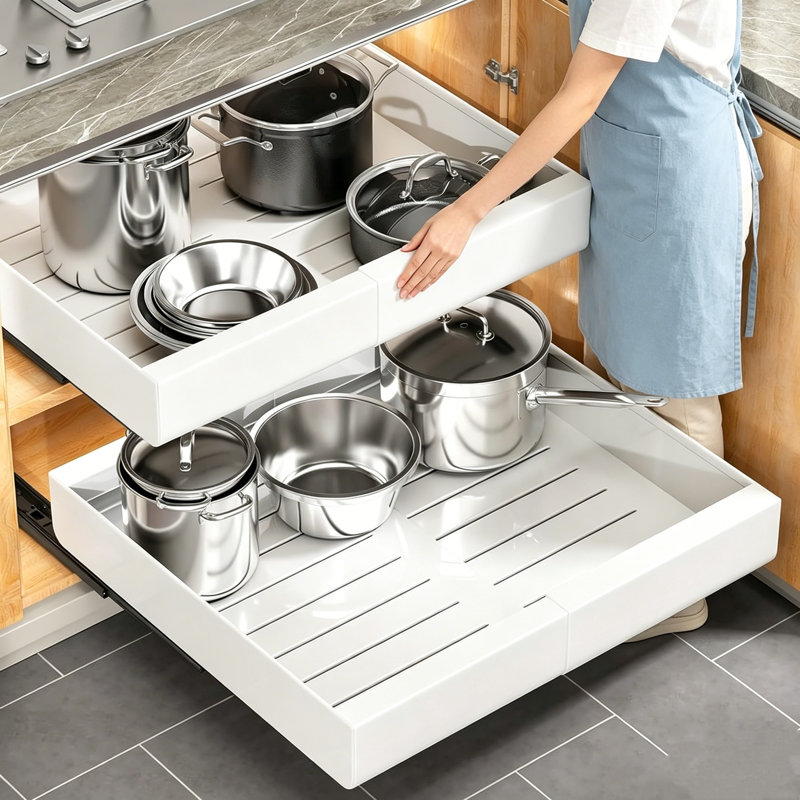 Expandable Pull-Out Cabinet Organizer, White,1 Pack