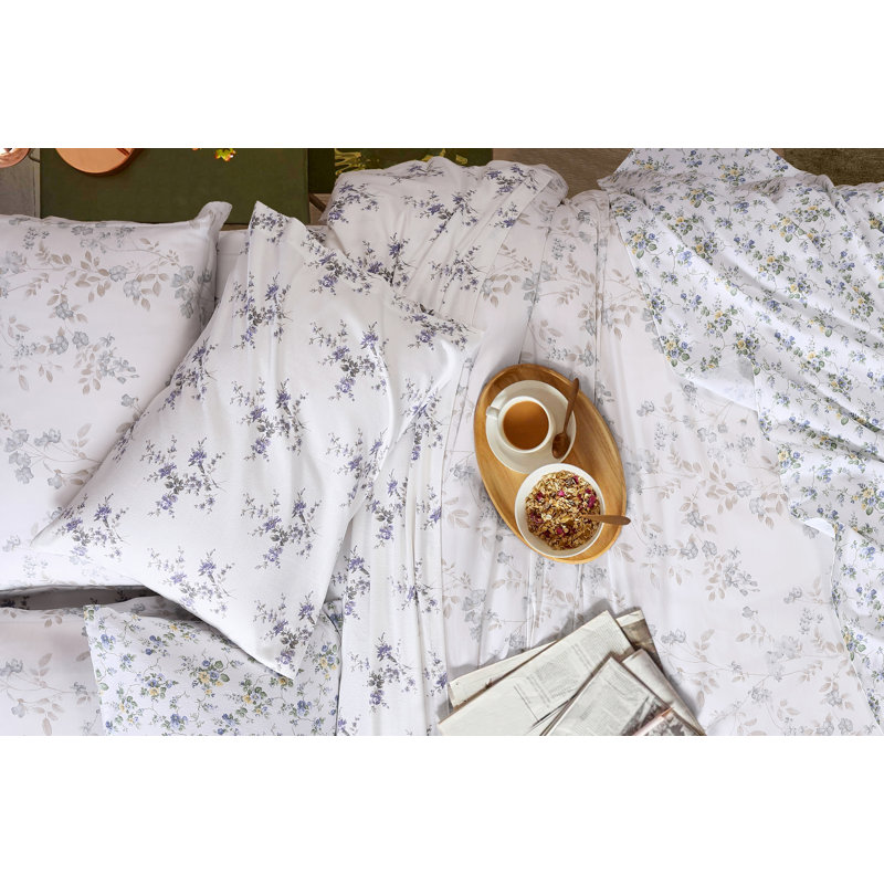 Brushed Cotton Flannel Sheet Set, Queen Sheet Set with 2 Pillowcases, Le Fleur Blue