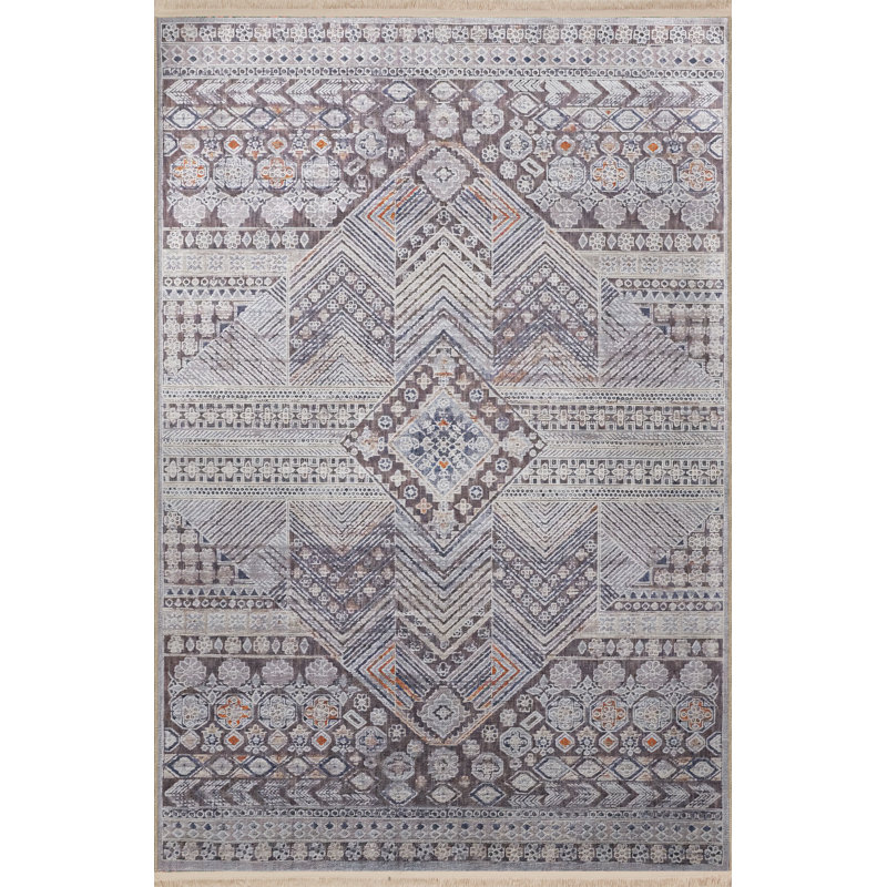 Light-Toned Gray Themed Mixed Geometric Shape Patterned Creative Vintage Decorative Rug, Rectangle 3'11.24" x 5'10.87"