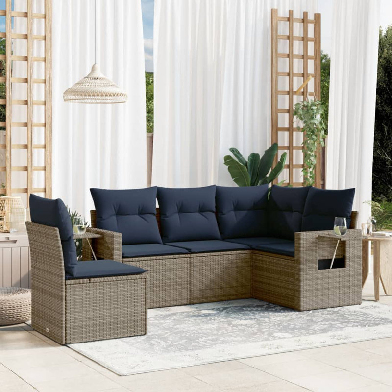 Ensemble de canapé de patio 6 pièces avec coussins en rotin de polyester brun