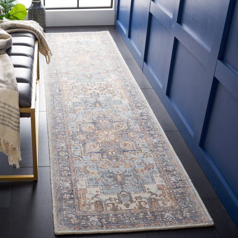 Anguilla Oriental Hand Loom Ivory/Light Blue Area Rug, Runner 2'3" x 9'