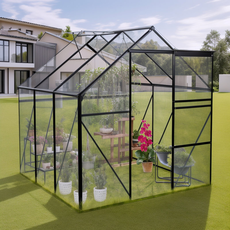 Base surélevée en polycarbonate pour serre, Noir, noir, noir, noir, H 75,6 po x l 74,4 po x P 74,4 po