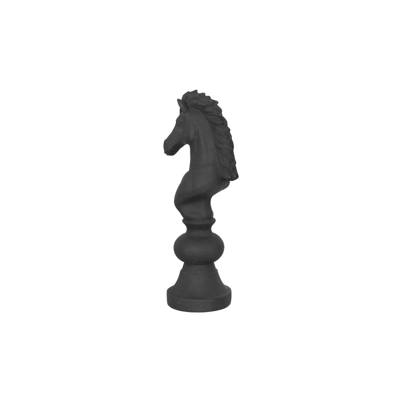 Small Cast Stone Knight Chess Sculpture, Black
