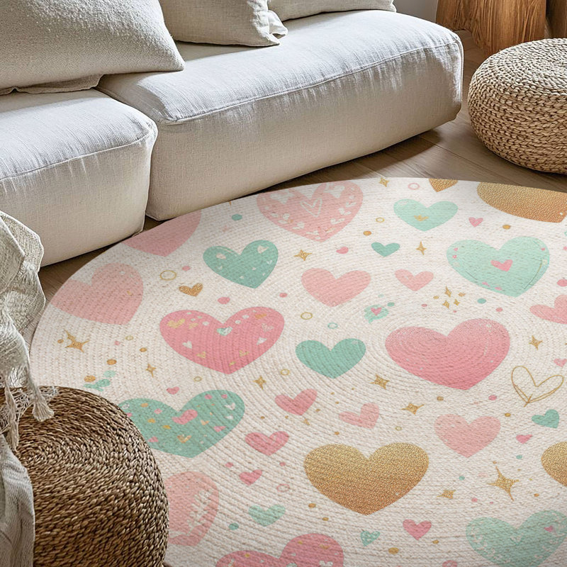 Tapis tressé Sweet Love Doodles, Rond 5 pi