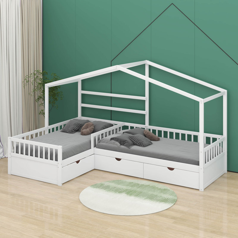 Lit plateforme simple avec tiroirs, Blanc
