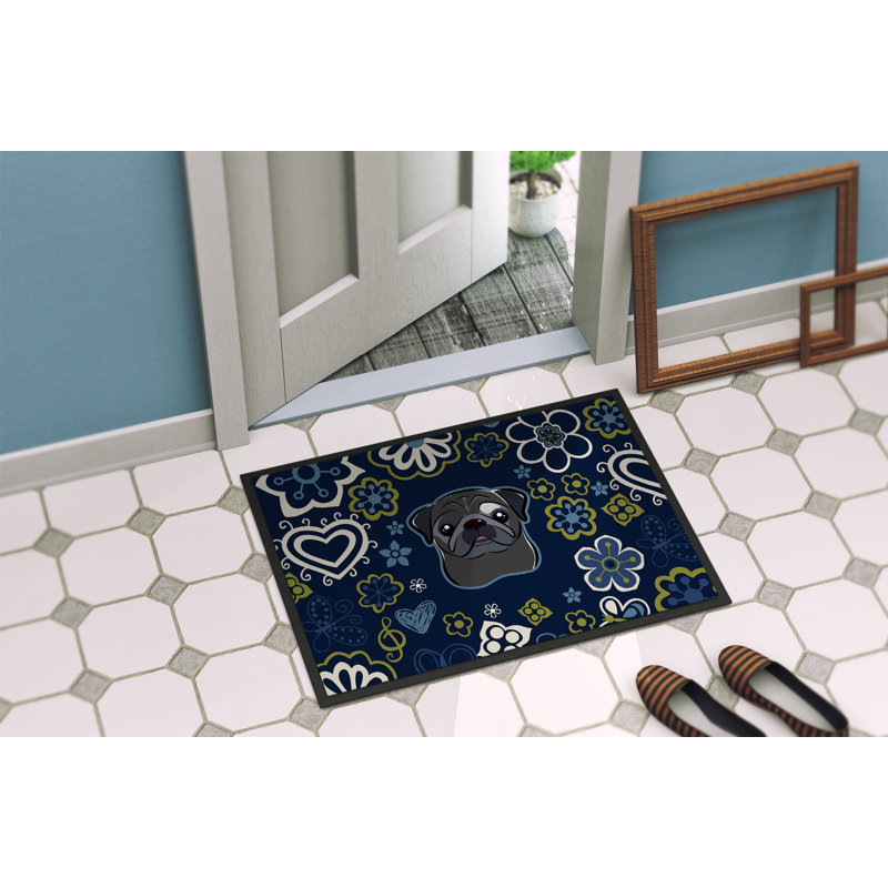 Tapis d'extérieur antidérapant Toluca, L 24 po x L 36 po, Pug noir