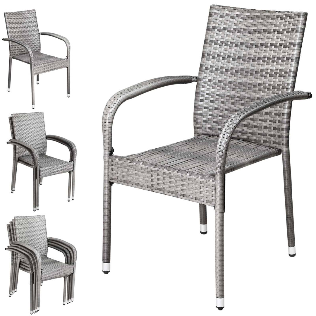 Polyrattan Stapelstuhl Comfort 4Er-Set Grau