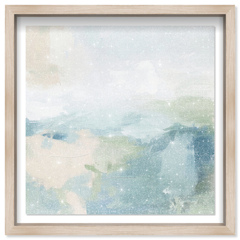 Turquoise Echoes I Shadowbox Abstract Print by Oliver Gal, Black Frame, 12 x 12, 13.5"H x 13.5"W, Natural Oak Frame