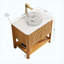 Meuble-lavabo autoportant de 30 po avec lavabo vasque rond en verre transparent, 2 portes en bambou texturé et tablette ouverte, plateau en pierre frittée blanc de Carrare, grain de bois