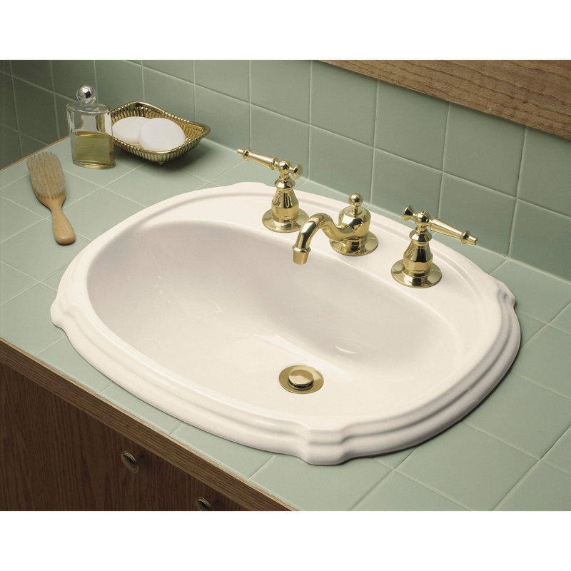 Portrait® 8 Degree Oval Drop-In Bathroom Sink with Overflow, Biscuit, 8'' Widespread