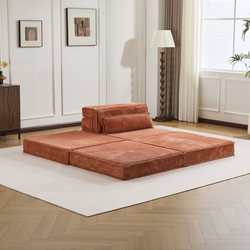 Compression Mahjong Sofa, Convertible Floor Sofa Bed, DIY Boneless Modular Sectional, No Assembly, Circle Fleece, Oversized Seater With Pillow And Ottoman